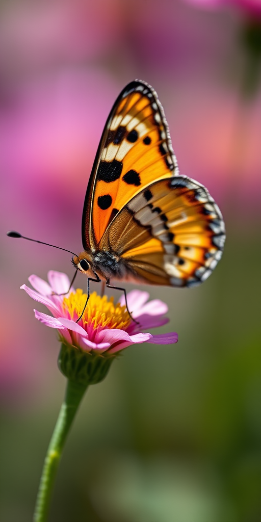 close-up of a butterfly perched on a flower with a blurred background, f/2.8 aperture, ISO 200, 1/200s shutter speed, macro lens, natural light, DSLR camera, vibrant colors and high detail
