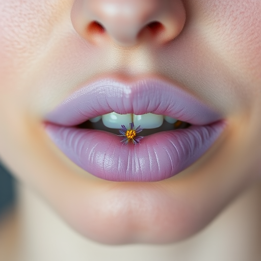 Pale lavender lips with pressed dried flowers, titled "Botanical Bliss," offer a delicate and ethereal appearance with a smooth, satin finish for fairy-tale inspired photoshoots