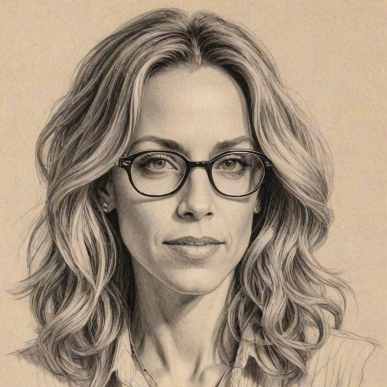 Gorgeous Sheryl Crow, pencil sketch, portrait of Enticing woman 1925s in glasses, hair style beatnik, outline, clear lines, fine lines, 8k