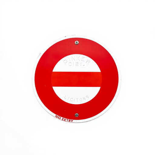 Create a vibrant red circular no entry sign against a white background, captured with a Canon EOS 5D Mark IV, 50mm lens, aperture f/2.8, ISO 100, and a focus on sharpness and clarity.