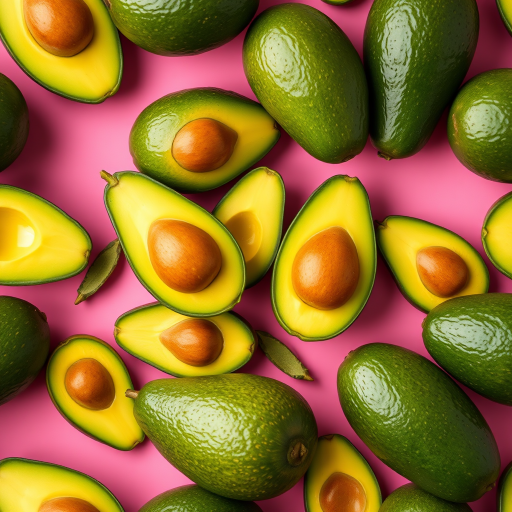 Generate a seamless pattern of avocados on a pink background, high resolution, shot with a 50mm lens at f/8, using a Canon EOS R5 in macro mode for vibrant color and detail.