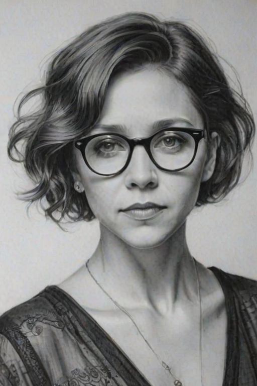 Ravishing Maggie Gyllenhaal, pencil sketch, portrait of Superb woman 1923s in glasses, hair style beatnik, outline, clear lines, fine lines, 8k