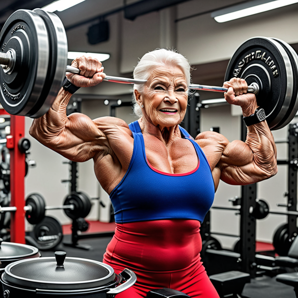 strong elderly very overweight muscular woman bodybuilder with enormous ...