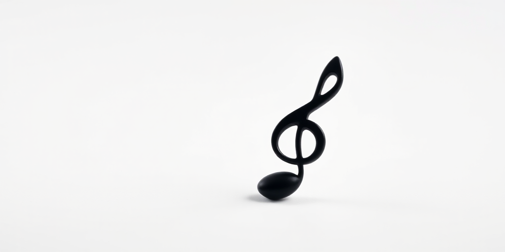 Create a high-resolution image of a single musical note on a clean white background, using a DSLR camera with a 50mm lens, aperture set to f/2.8, ISO 100, and a shallow depth of field to focus on the note while softly blurring the background.