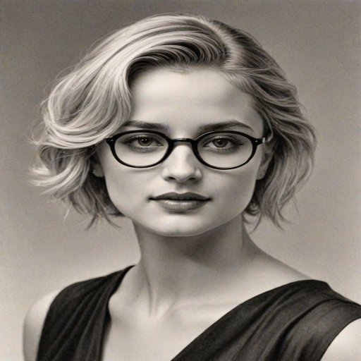Splendid Diana Agron, pencil sketch, portrait of Exquisite woman 1922s in glasses, hair style beatnik, outline, clear lines, fine lines, 8k