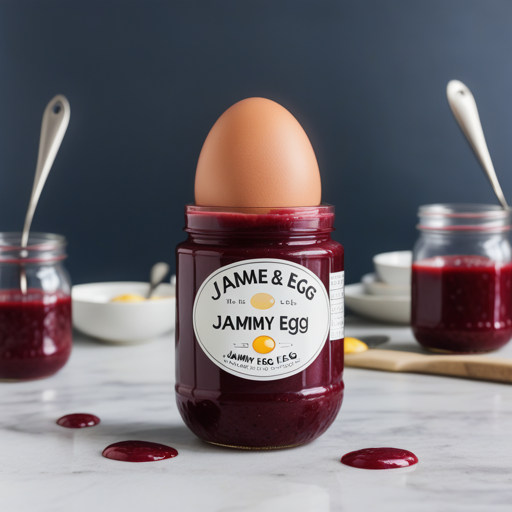 Delicious Jam and Egg Combination in a Playful Kitchen Setting