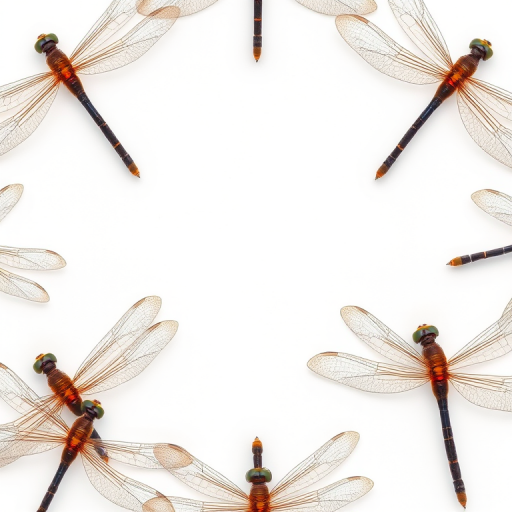 Create a high-resolution pattern of detailed dragonflies on a white background, macro lens, f/8 aperture, ISO 100, soft natural lighting, DSLR camera.