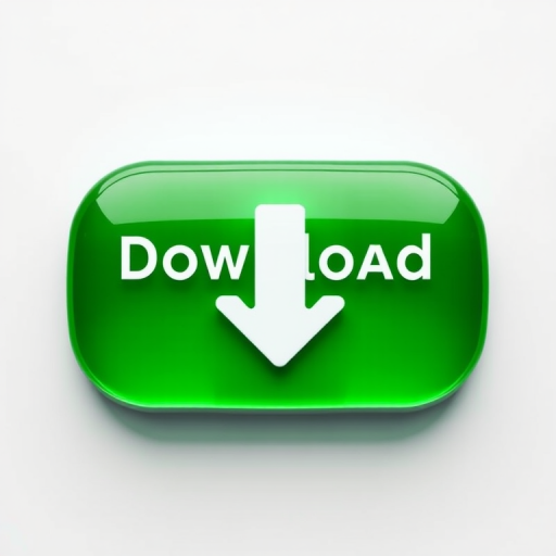 create a glossy green download button with a white downward arrow, using a Canon EOS R5 camera, f/4 aperture, 50mm lens, ISO 100, top-down view, soft lighting, high-resolution to enhance image quality