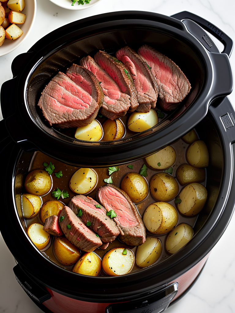 steak and potatoes in crockpot