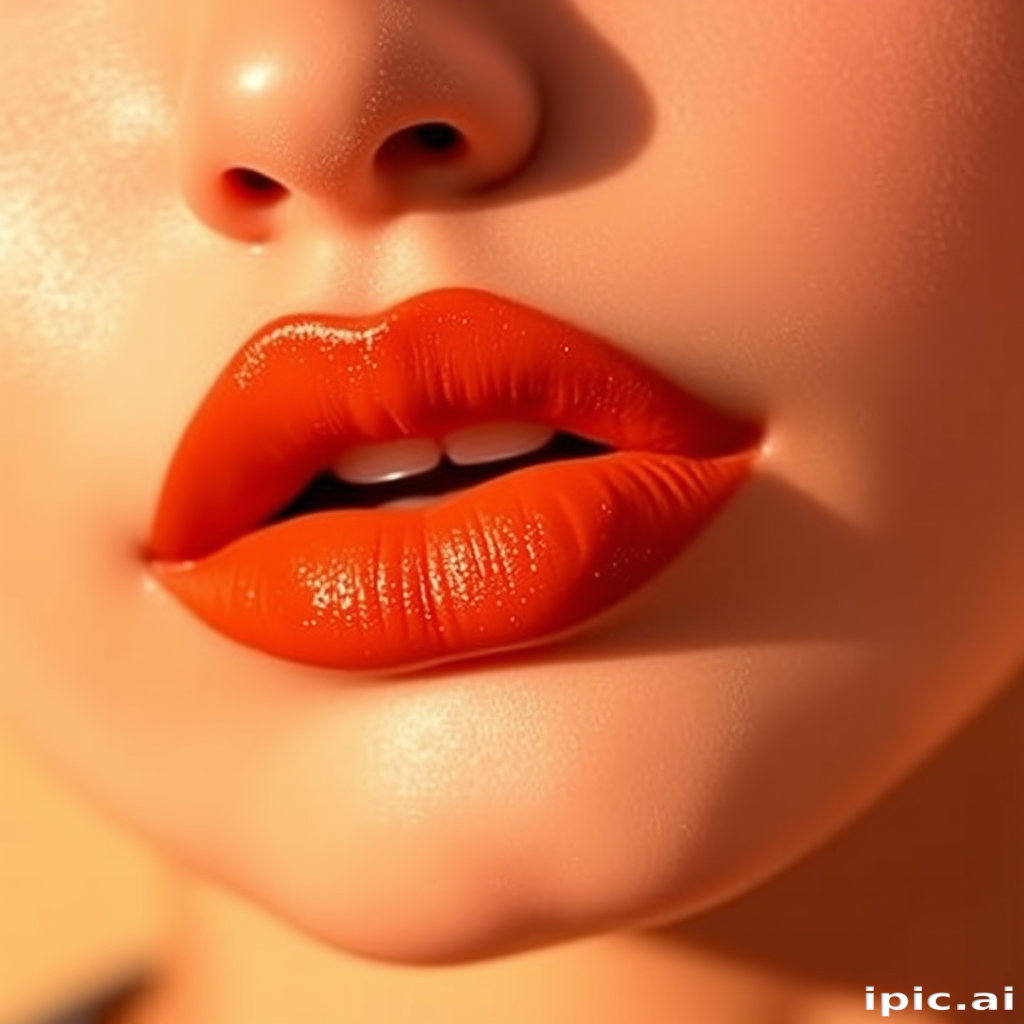 Warm terracotta lips in "Desert Sunset" style, with a soft matte finish and subtle copper shimmer, evoking the colors of a sun-baked landscape