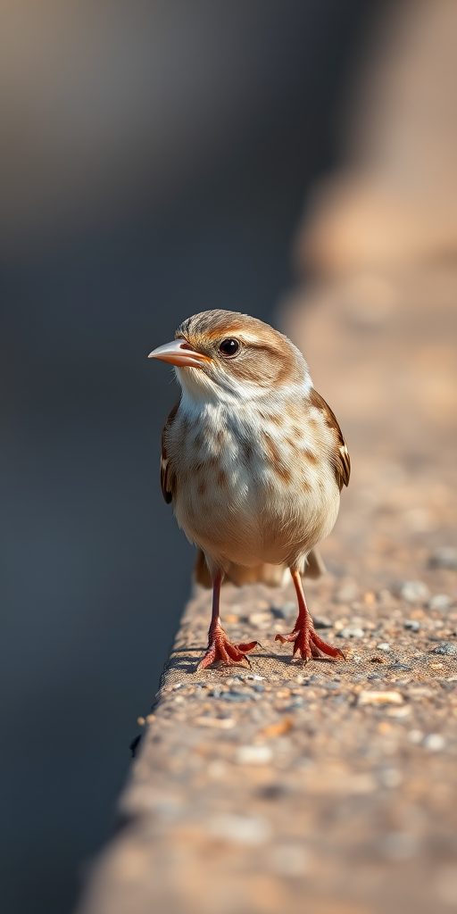 Regenerate an image of a bird standing on a textured surface, shot with a Canon EOS 5D Mark IV, 50mm lens, aperture f/2.8, ISO 200, 1/200s, natural daylight, shallow depth of field, focus on the bird with a blurred background.