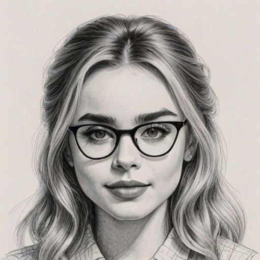 Pleasing Sabrina Carpenter, pencil sketch, portrait of Fascinating woman 1963s in glasses, hair style beatnik, outline, clear lines, fine lines, 8k