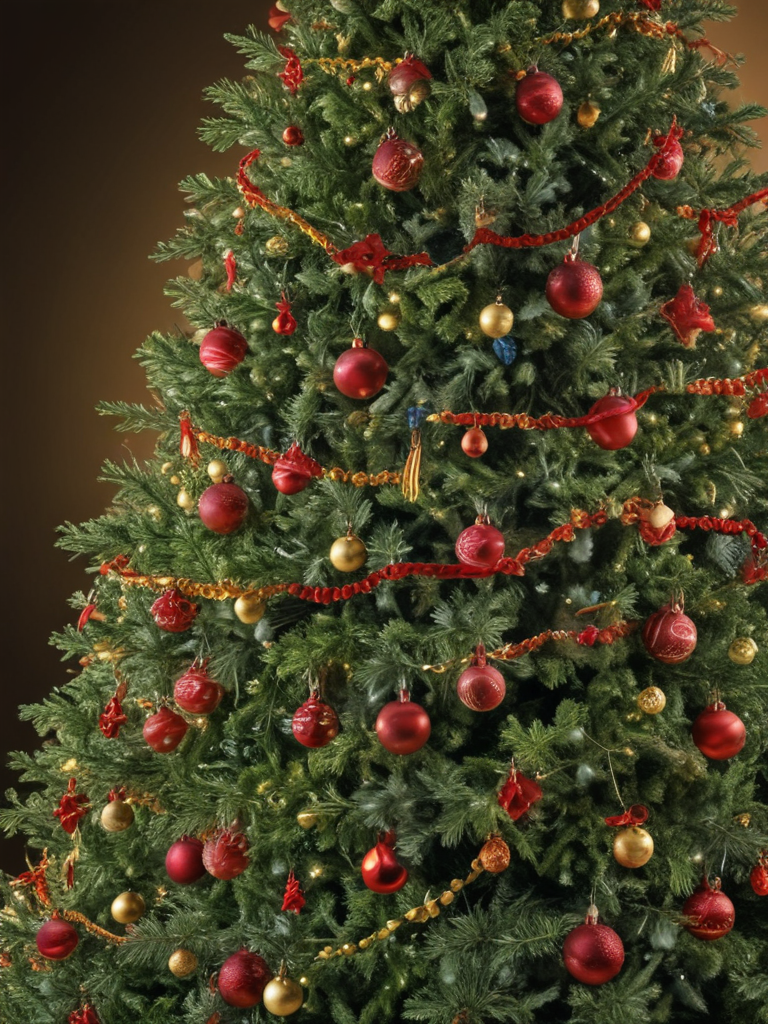 Beautifully Decorated Christmas Tree Adorned with Red and Gold Ornaments
