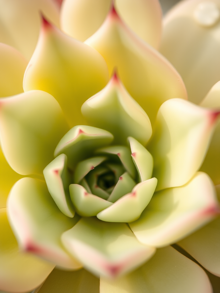 close-up of a succulent plant with glossy leaves in soft pastel hues, shallow depth of field, macro lens, f/2.8 aperture, 50mm lens, natural light, Canon EOS R5