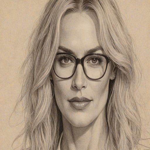 Bewitching Daryl Hannah, pencil sketch, portrait of Attractive woman 1922s in glasses, hair style beatnik, outline, clear lines, fine lines, 8k