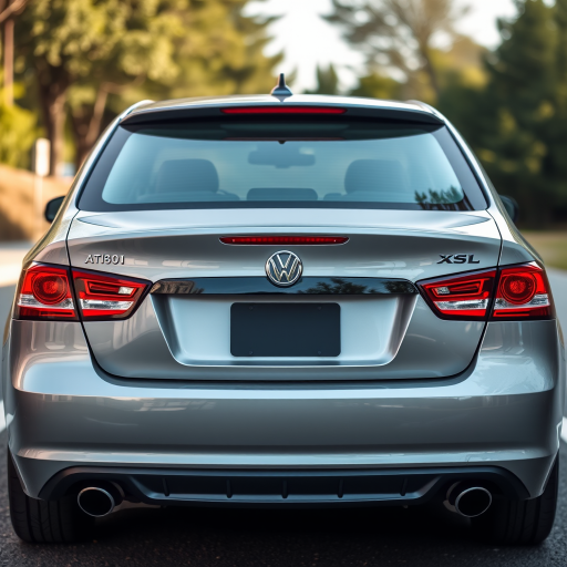 Regenerate an image of a rear view of a car, use a DSLR camera with an aperture of f/8, shutter speed of 1/200 sec, ISO 100, focal length of 50mm, taken in natural light with a shallow depth of field for enhanced clarity.