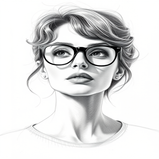 Beautiful Sophia Loren, pencil sketch, portrait of beautiful woman 60s in glasses, hair style beatnik, outline, clear lines, fine lines, 8k