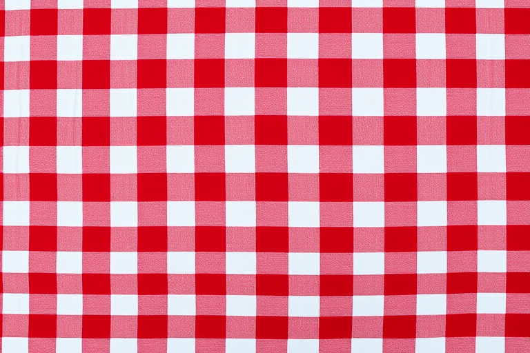 Create a high-resolution image of a red and white checkered pattern resembling a picnic tablecloth, shot with a Canon EOS 5D Mark IV, 50mm lens, aperture f/8, shutter speed 1/125s, ISO 100, top-down view, with soft natural lighting for enhanced texture and detail.