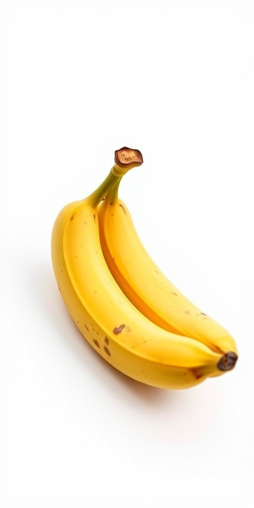 Create a highly detailed and realistic illustration of two ripe bananas on a white background, captured with a Canon EOS 5D Mark IV camera at f/8 aperture, ISO 100, 1/200 sec shutter speed, using a macro lens for sharp close-up detail and vivid colors.