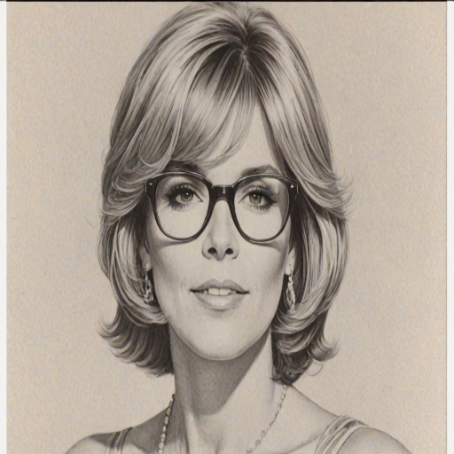 Alluring Debby Boone, pencil sketch, portrait of Dazzling woman 1968s in glasses, hair style beatnik, outline, clear lines, fine lines, 8k