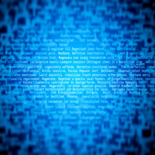 Regenerate an abstract blue and white matrix of cascading digital text with a soft gradient background, 50mm lens, f/2.8 aperture, ISO 100, shot in portrait orientation with a DSLR camera for enhanced clarity.