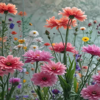 flowers behind glass wallpaper