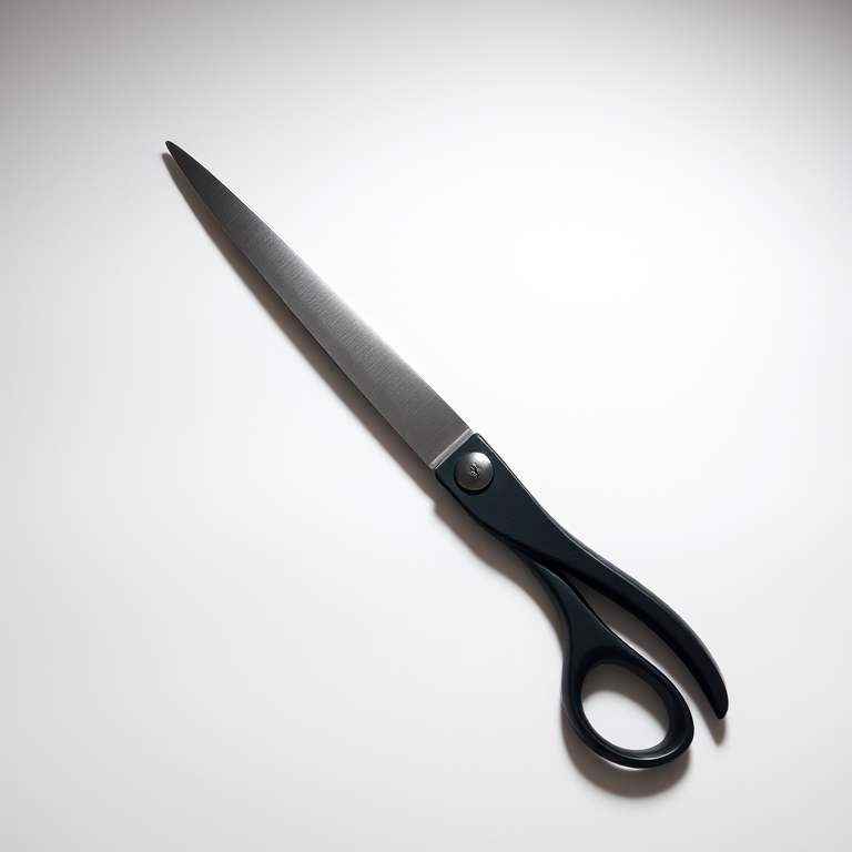 high-resolution image of a pair of scissors on a white background, 50mm lens, f/2.8 aperture, 1/100s shutter speed, ISO 200, top-down view, studio lighting setup, DSLR camera