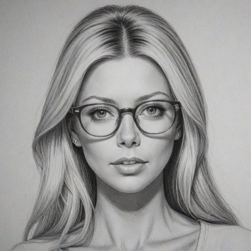 Graceful Tara Reid, pencil sketch, portrait of Beauteous woman 1964s in glasses, hair style beatnik, outline, clear lines, fine lines, 8k