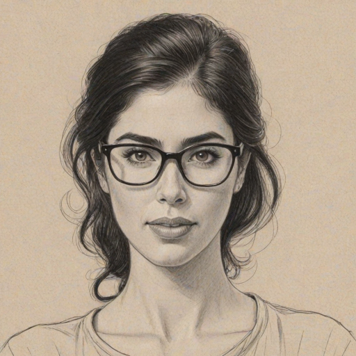 Attractive Sarah Silverman, pencil sketch, portrait of Appealing woman 1953s in glasses, hair style beatnik, outline, clear lines, fine lines, 8k