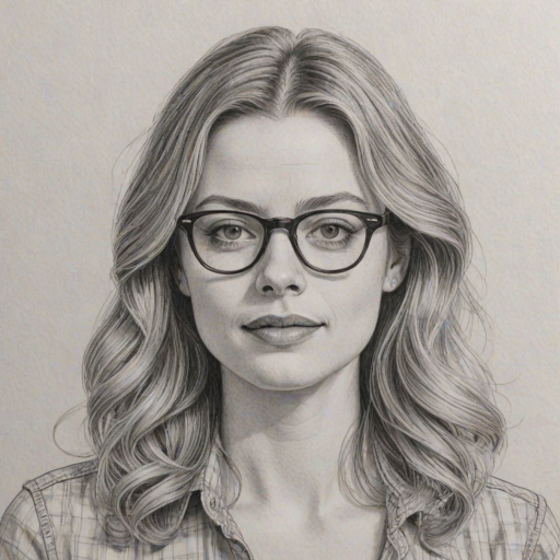 Radiant Gillian Jacobs, pencil sketch, portrait of Delightful woman 1973s in glasses, hair style beatnik, outline, clear lines, fine lines, 8k