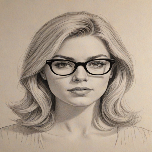 Dazzling Greta Garwig, pencil sketch, portrait of Sublime woman 1969s in glasses, hair style beatnik, outline, clear lines, fine lines, 8k