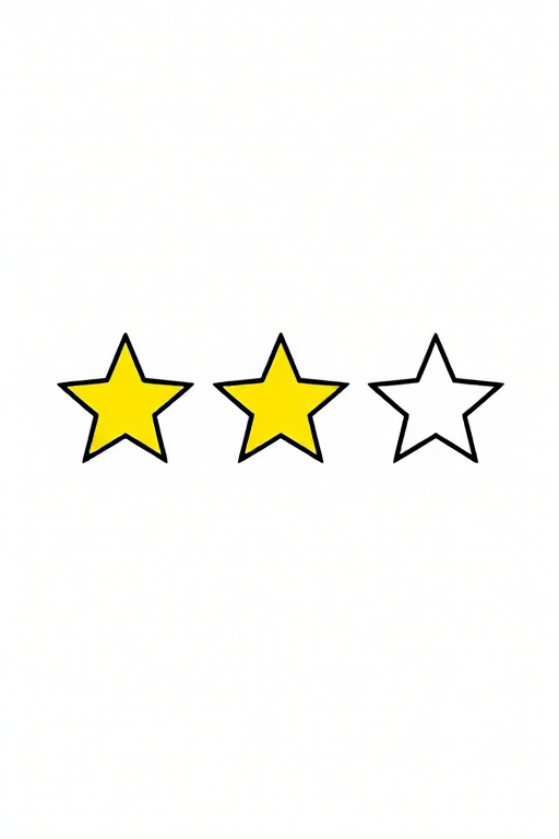 create an image of a five-star rating system with one star filled in yellow and the remaining four stars outlined in black, shot with a Canon EOS 5D Mark IV at f/8 aperture, 1/125 sec shutter speed, ISO 400, in a top-down view with soft, diffused lighting for even illumination