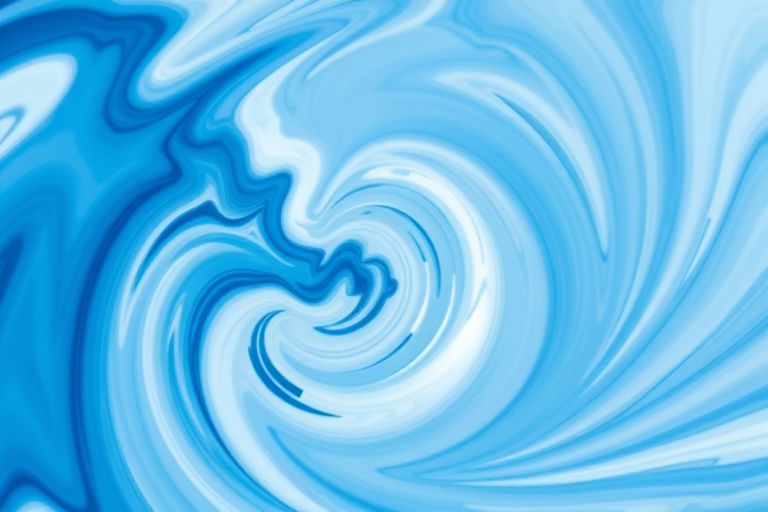 Create an abstract image with swirling patterns in shades of blue and white, using a Canon EOS R5 with a 24mm lens, aperture f/2.8, shutter speed 1/125s, ISO 100, focused on a dynamic perspective with a high-resolution finish.