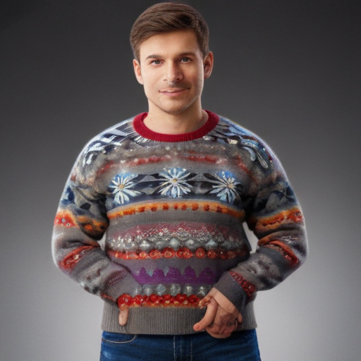 Stylish Young Man Wearing a Colorful, Cozy Knitted Sweater Smiling