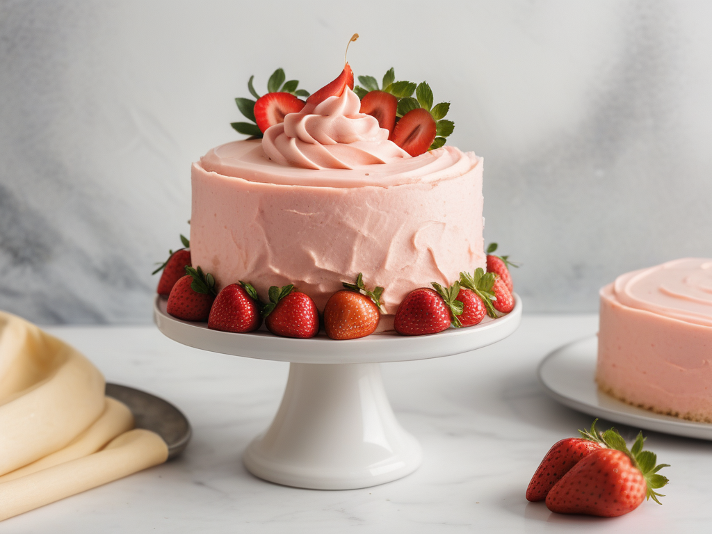 vanilla cake with strawberry frosting