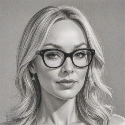 Radiant Kristina Rihanoff, pencil sketch, portrait of Graceful woman 1971s in glasses, hair style beatnik, outline, clear lines, fine lines, 8k
