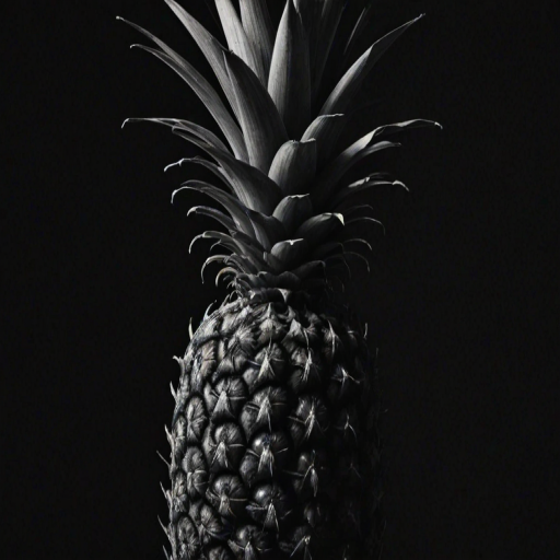 a black and white image of a pineapple against a dark background
