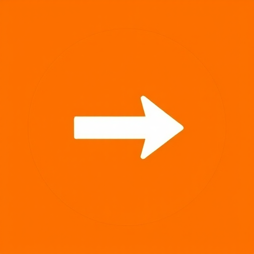 Generate a clean, high-resolution image of a right arrow icon centered on a circular orange background, use a 50mm lens at f/2.8, ISO 100, shot from a straight-on view using a DSLR camera.
