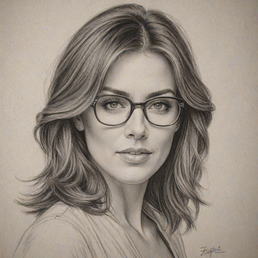 Alluring Elizabeth Hurley, pencil sketch, portrait of Fascinating woman 1925s in glasses, hair style beatnik, outline, clear lines, fine lines, 8k