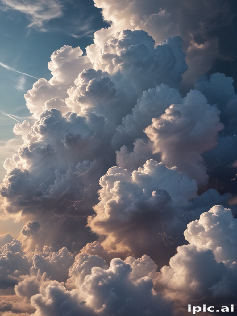 Majestic Billowing Clouds Illuminated by Soft Golden Light at Dusk