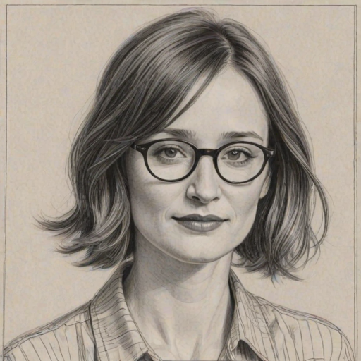 Radiant Emily Mortimer, pencil sketch, portrait of Appealing woman 1923s in glasses, hair style beatnik, outline, clear lines, fine lines, 8k
