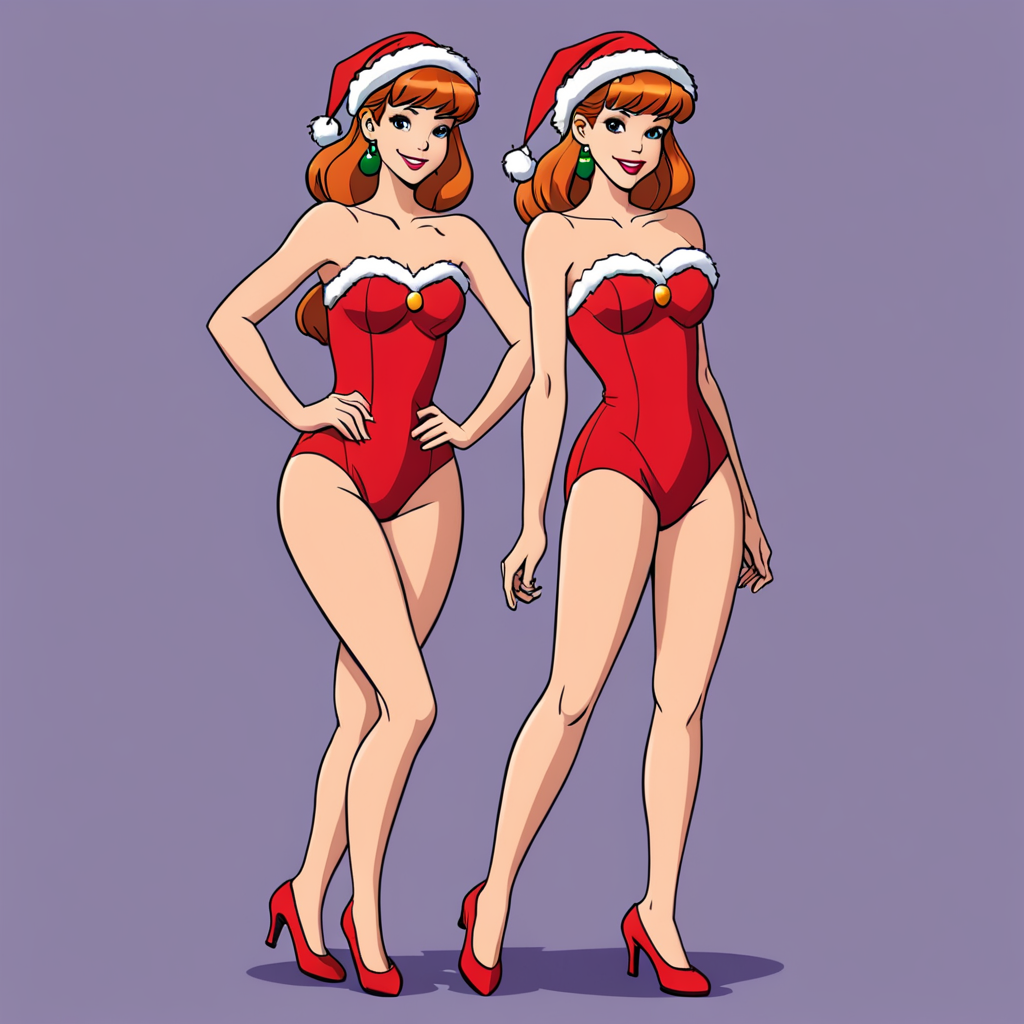 Free Ai Image Generator - High Quality and 100% Unique Images - iPic.Ai Daphne  Blake from the Scooby-Doo cartoon in red strapless christmas leotard and  christmas hat. Feet visible. Anime style. Lined