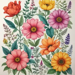 color drawings of flowers