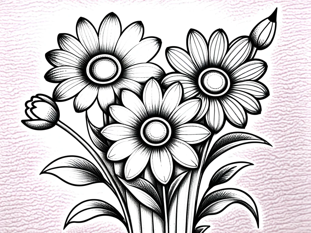 pencil drawn flowers