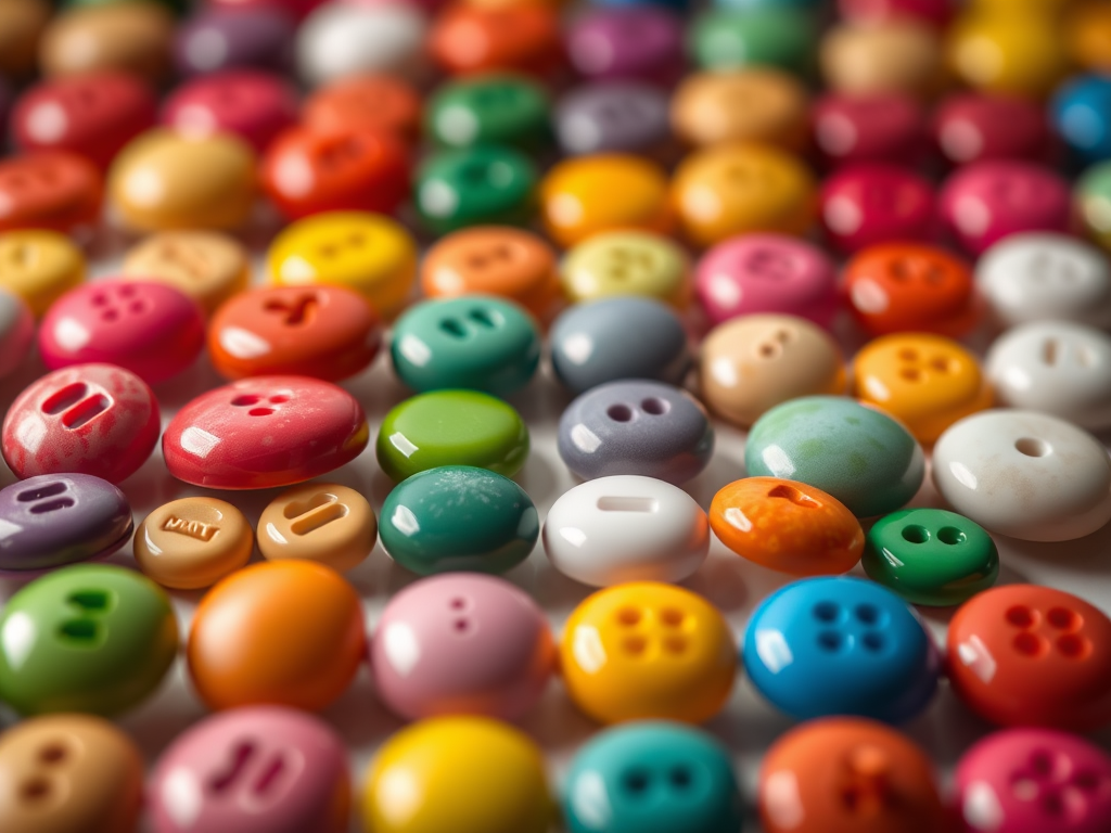 regenerate an image of colorful oval buttons arranged in three rows with a glossy finish, use a Canon EOS 5D Mark IV with a 50mm lens, aperture f/2.8, shutter speed 1/125 sec, ISO 100, high dynamic range, soft focus background