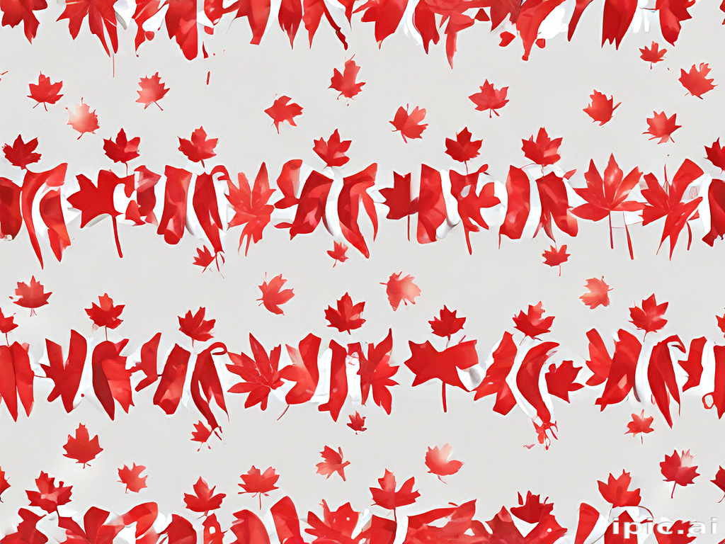 Red Ribbon Maple Vibrant Red Maple Leaves and Ribbons in a Festive Pattern Design