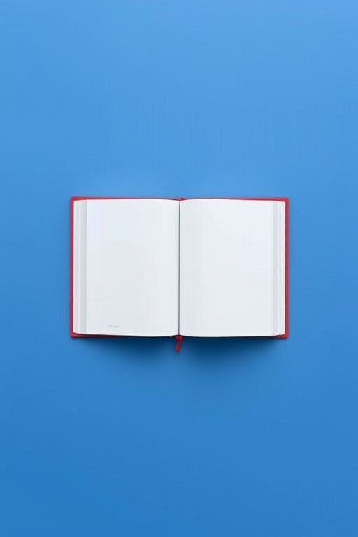 Create a high-quality graphic of a minimalistic open book icon on a solid blue background with a 50mm lens, aperture f/2.8, ISO 100, shot in natural light, using a top-down view for clarity.
