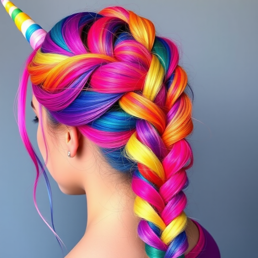 Bold rainbow unicorn braid incorporating every color of the spectrum in a mesmerizing gradient effect, dubbed "Prism Magic" celebrating diversity and self-expression