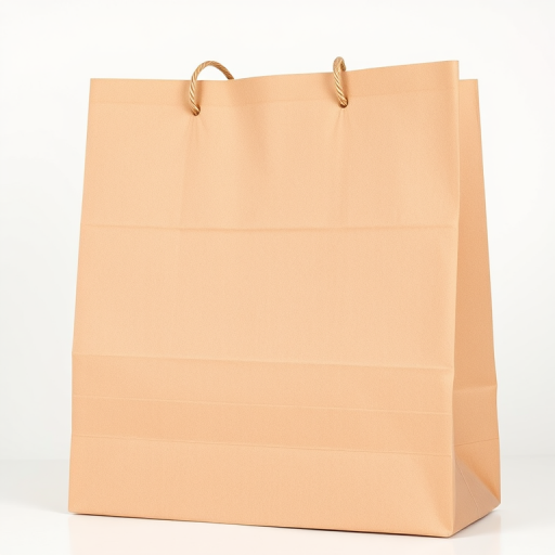 Create a high-resolution image of a brown paper shopping bag with a smooth gradient texture, using a DSLR camera with a 50mm lens, aperture set to f/2.8, ISO 100, under soft natural lighting, angled slightly to the left for depth.