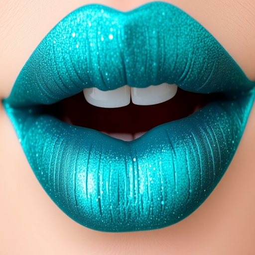 Enchanting "Mermaid Teal" lips shimmering with an aquatic blue-green hue, adorned with subtle glitter for an underwater allure